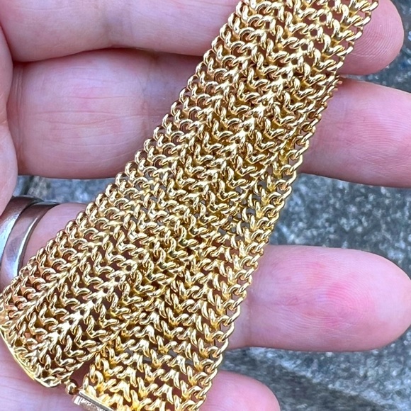 18K YELLOW GOLD WIDE FLEXIBLE CHAINS BRACELET MADE IN ITALY STATEMENT GORGEOUS - Picture 2 of 16